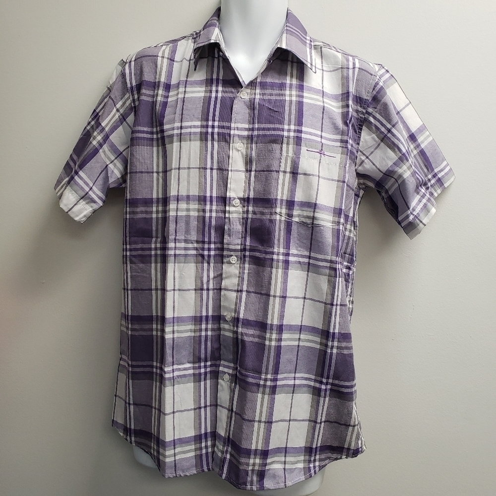 Sahara Club Mens Purple Gray Button Up Shirt Plaid Size Medium